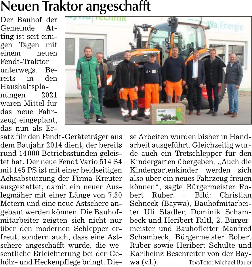2022 11 09 Straubinger Tagblatt Neuen Traktor angeschafft
